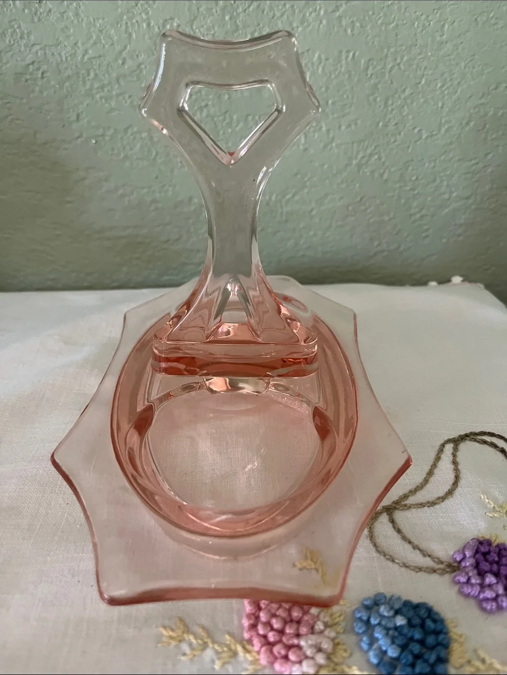 Cambridge Marked #622 Decagon Pink Depression Glass Sugar Creamer Tray 1930